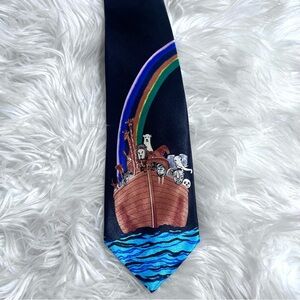 Vintage 1997 Noah’s Ark Novelty Tie | Rainbow Animal Print | Y2K Quirky Fun